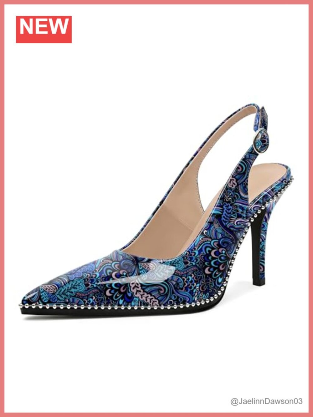 Women Beaded Pumps High Heel Stilettos Slingback Pointed Toe Slip On Patent